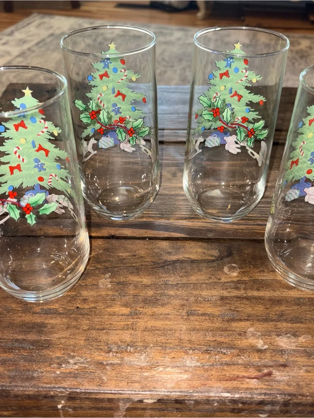 Vintage luminarc Christmas Tree Glasses Set of 4 Retro Holiday Tumblers